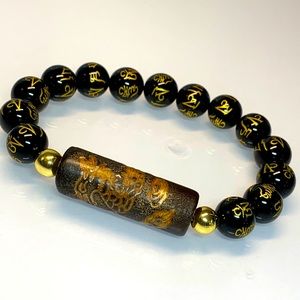 ONYX + TIBETAN TUBE STONES NATURAL BRACELET size 7”